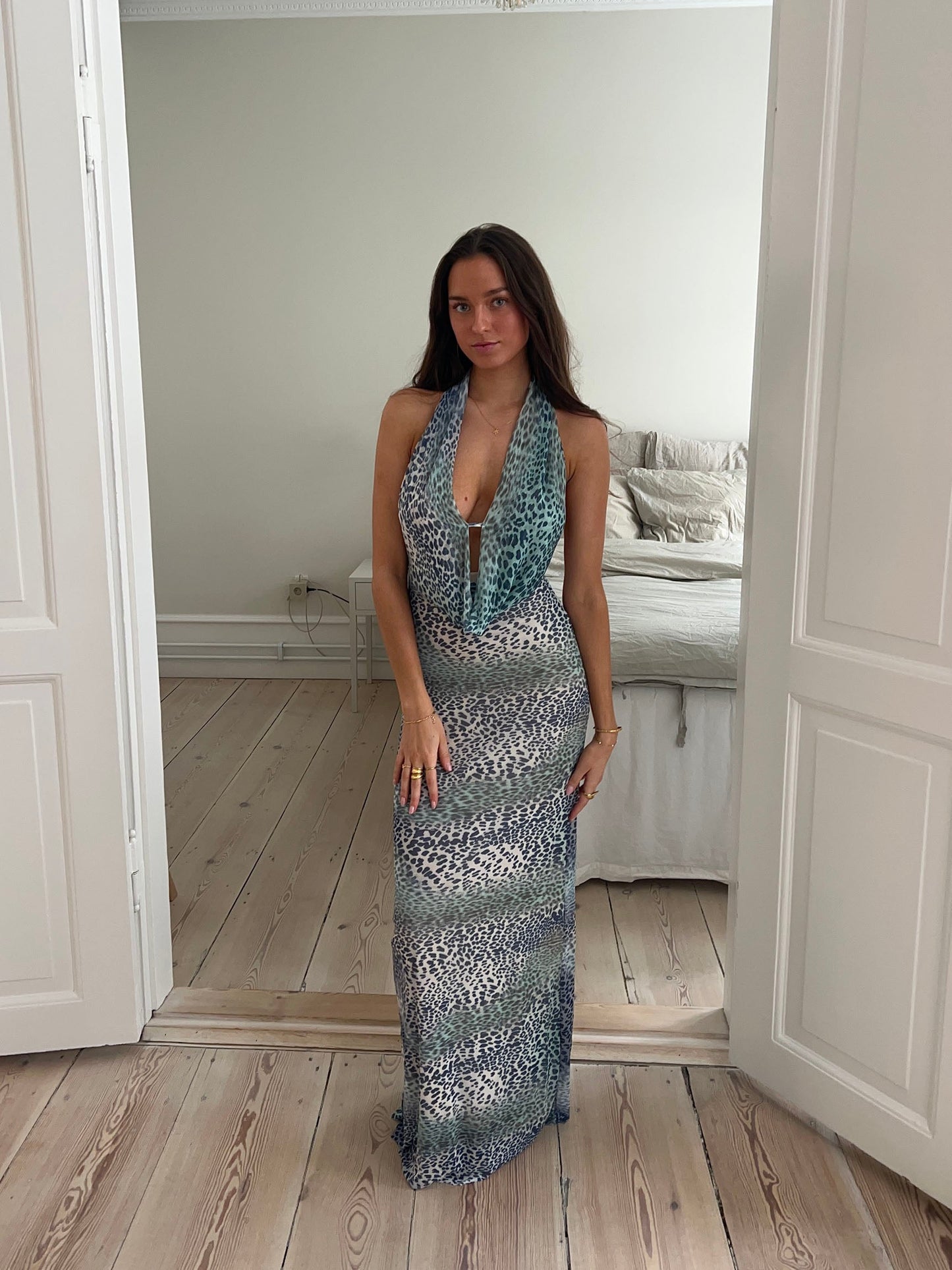 Columbine maxi dress - Light blue with print