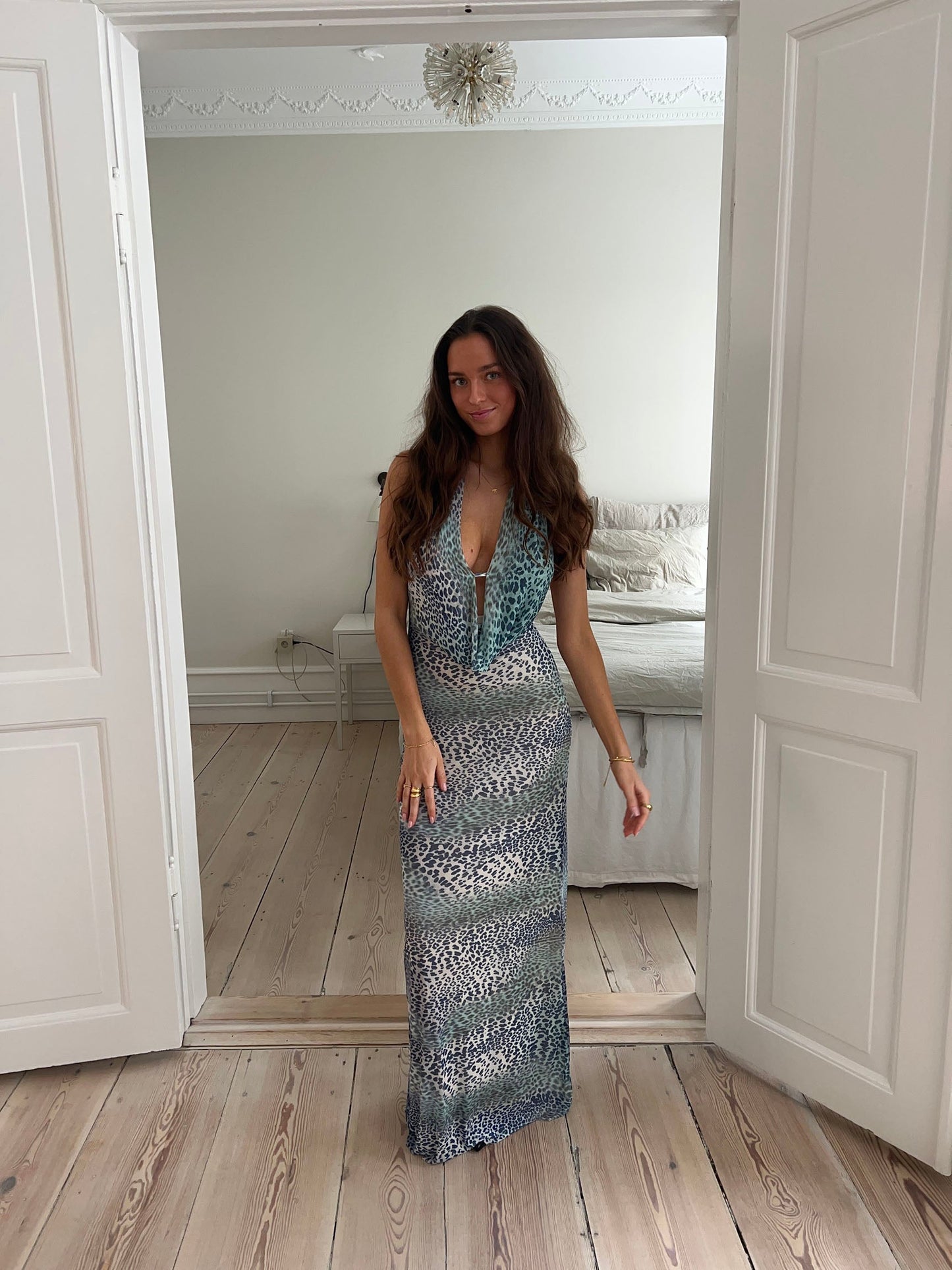 Columbine maxi dress - Light blue with print