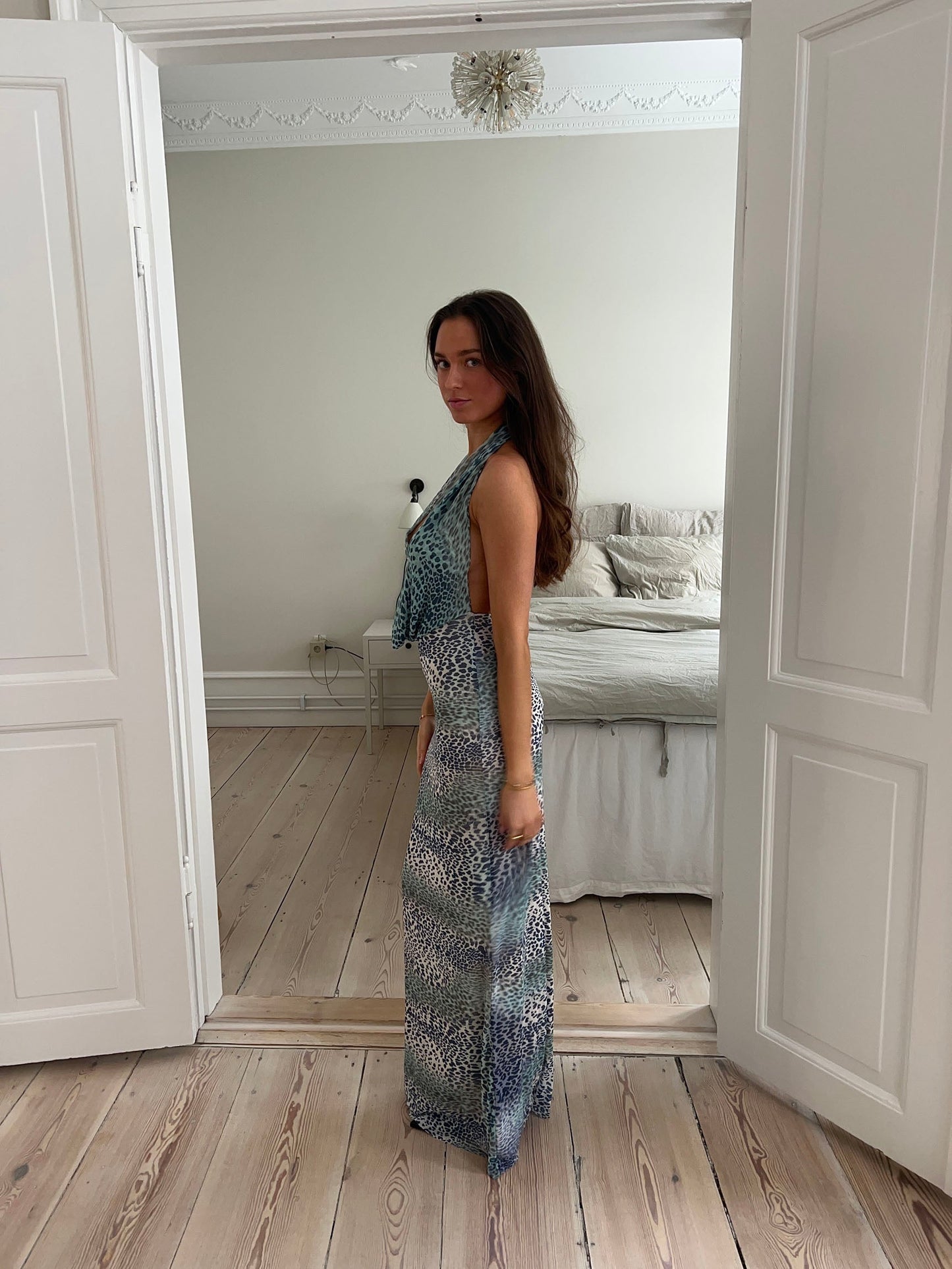 Columbine maxi dress - Light blue with print